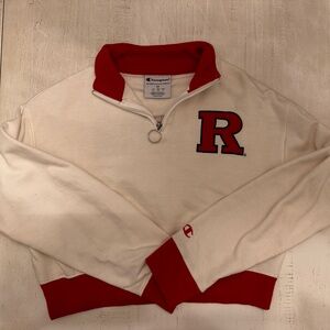 Champion White Quarter Zip Pullover with Red Trim